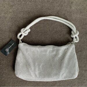INC International Concepts Faux Diamond Knotted Soft Shoulder Bag Silver